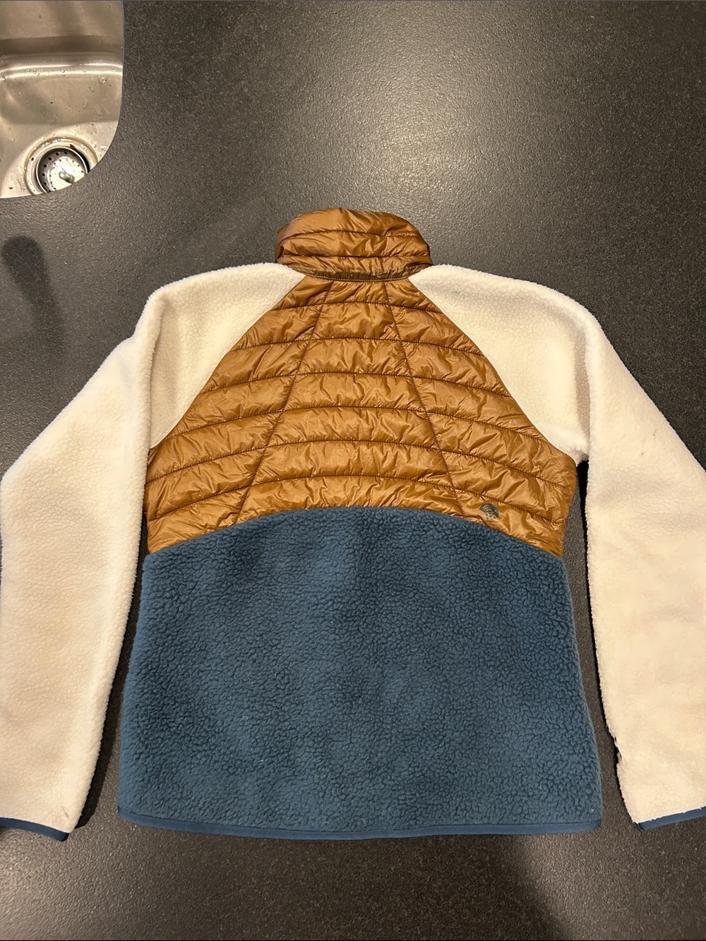 Women’s Mountain Hardwear Quilted Fleece Hybrid Pullover - Tan, Blue, Cream - Picture 5 of 5